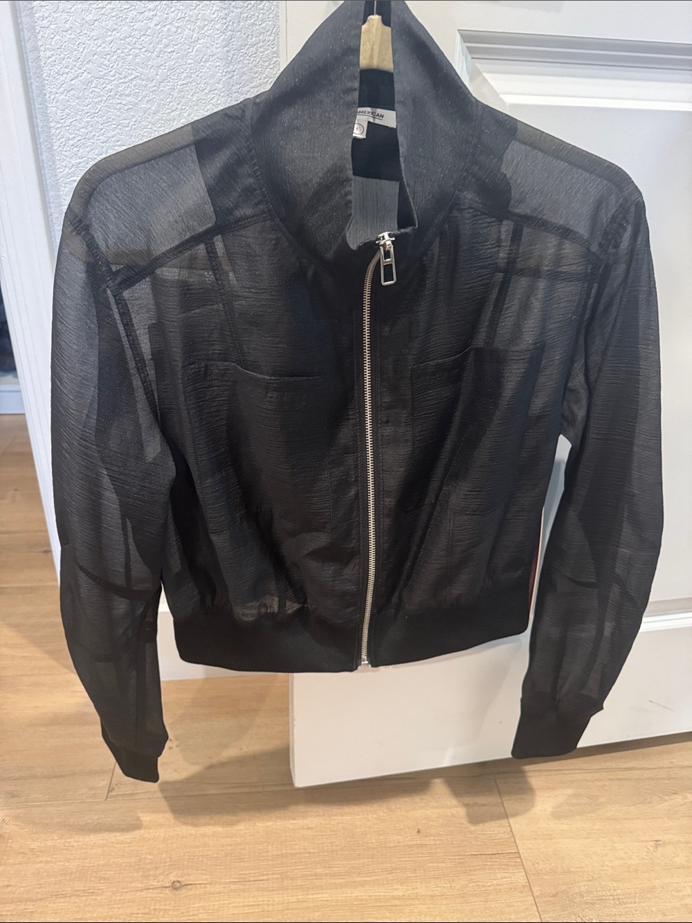 Good American Sheer Black Zip-Up Bomber and matching pants